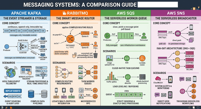 MESSAGING SYSTEMS COMPARED: KAFKA, RABBITMQ, AWS SQS & SNS